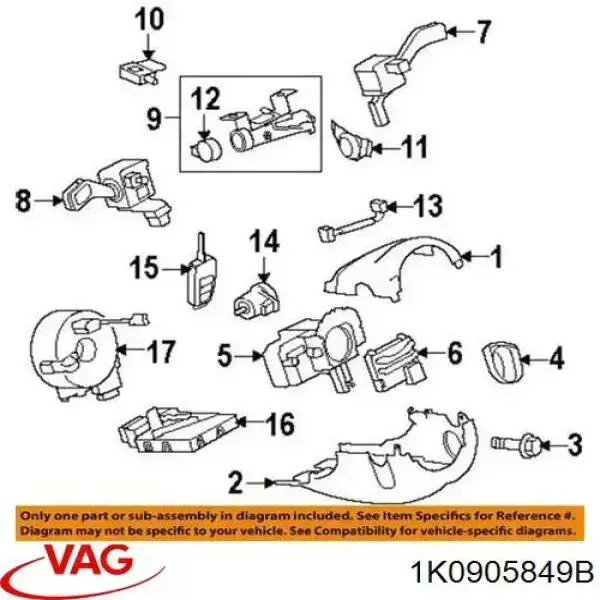 Interruptor de encendido / arranque 1K0905849B VAG/Audi