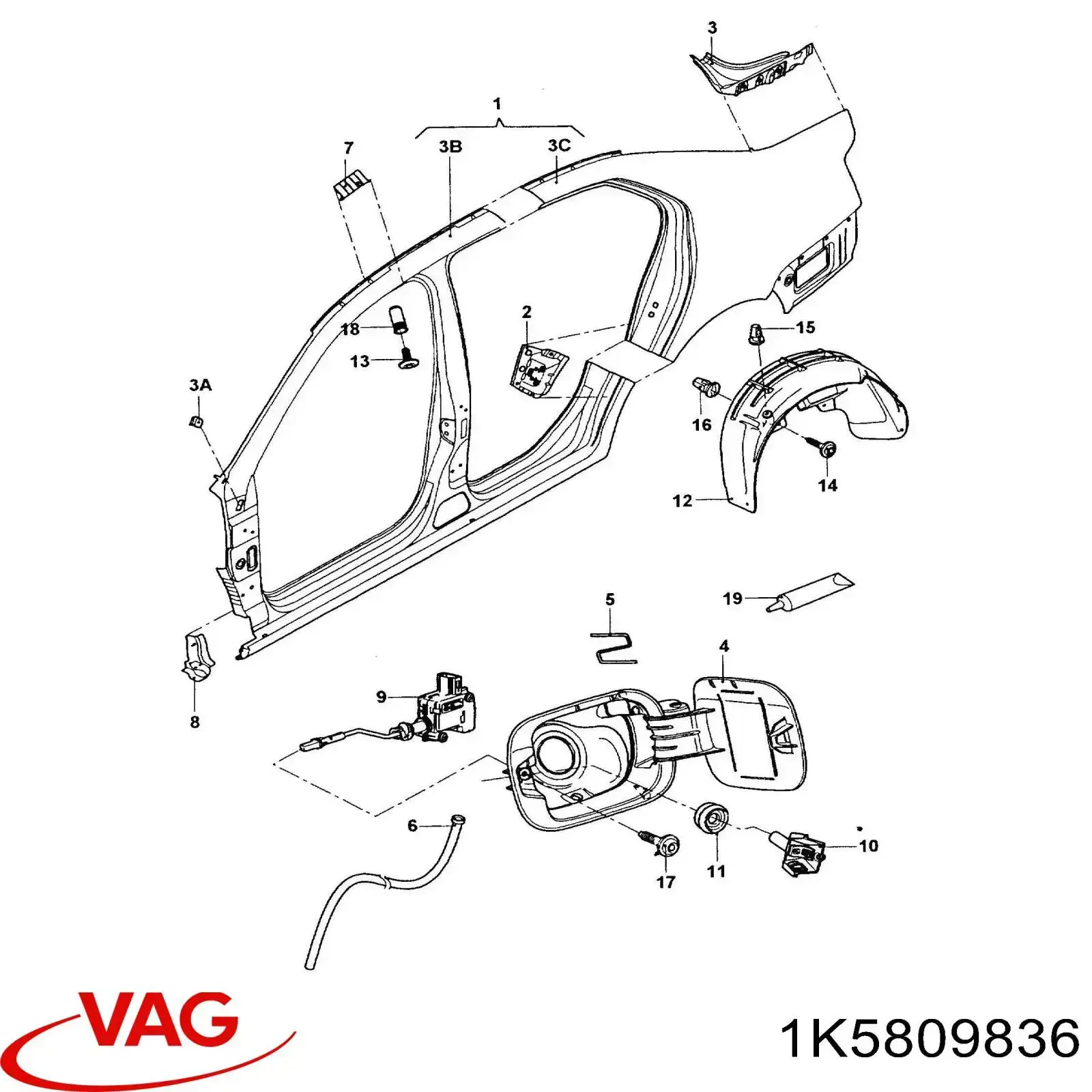 Боковина кузова правая 1K5809836 VAG