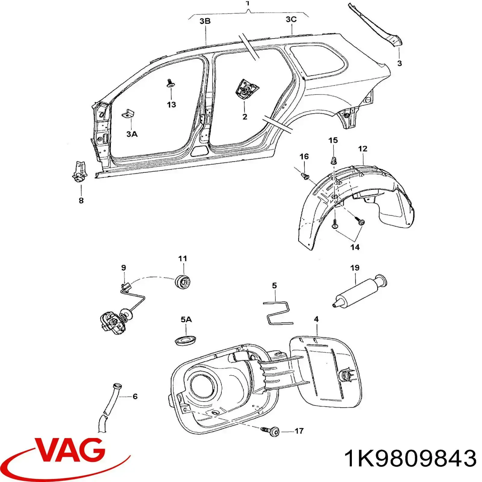 Pára-lama traseiro esquerdo para Volkswagen Golf (AJ5)