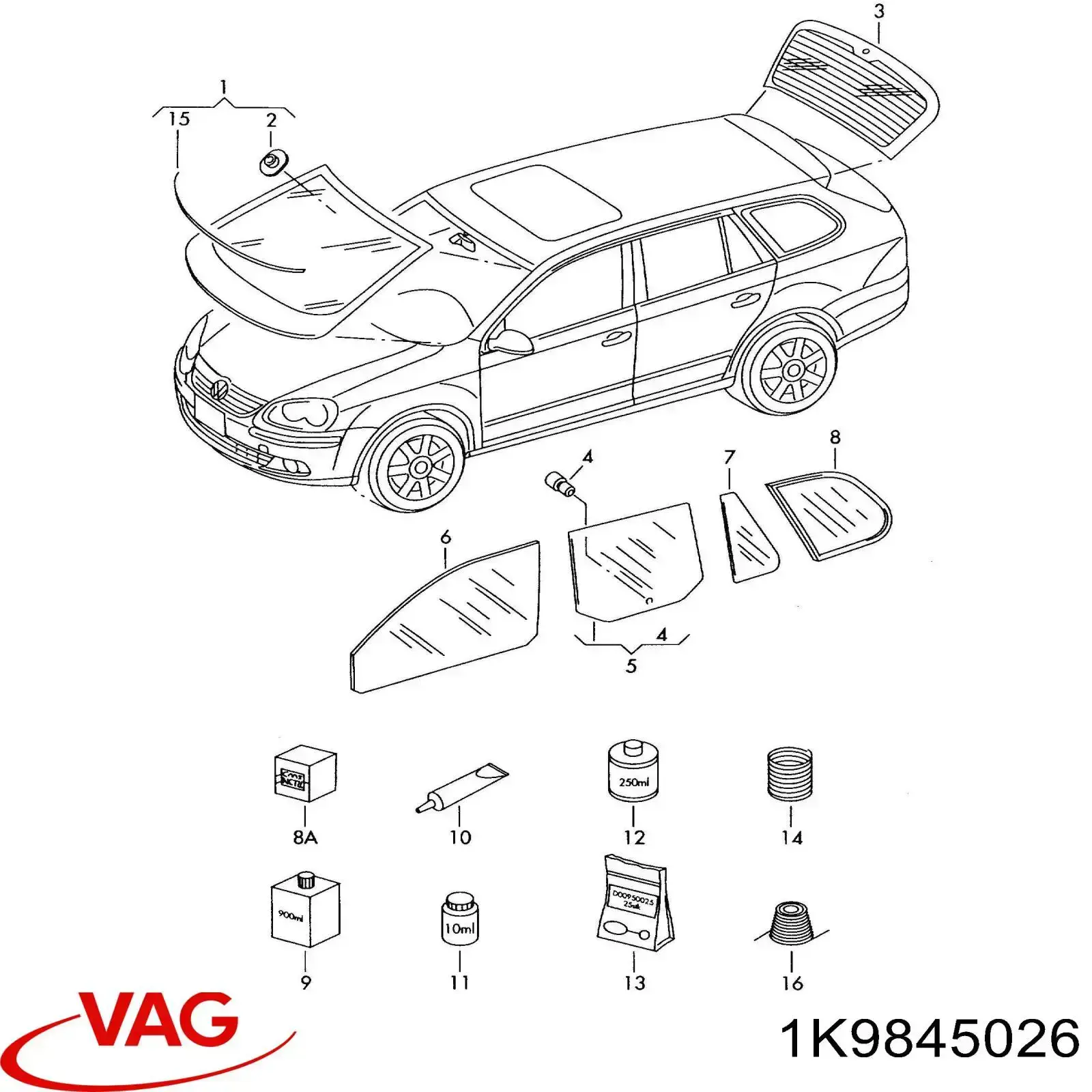 Vidro da porta traseira direita para Volkswagen Golf (AJ5)