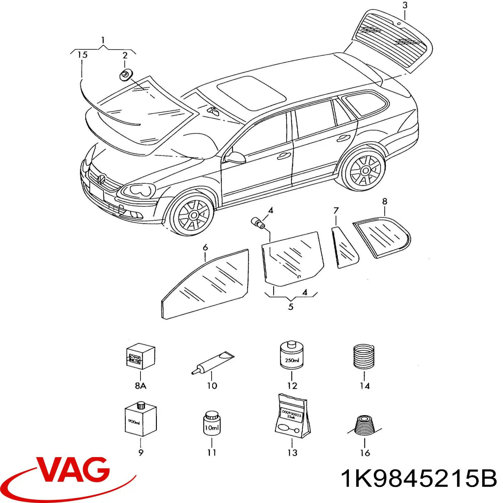 Vidro de janelo da porta traseira esquerda para Volkswagen Golf (AJ5)