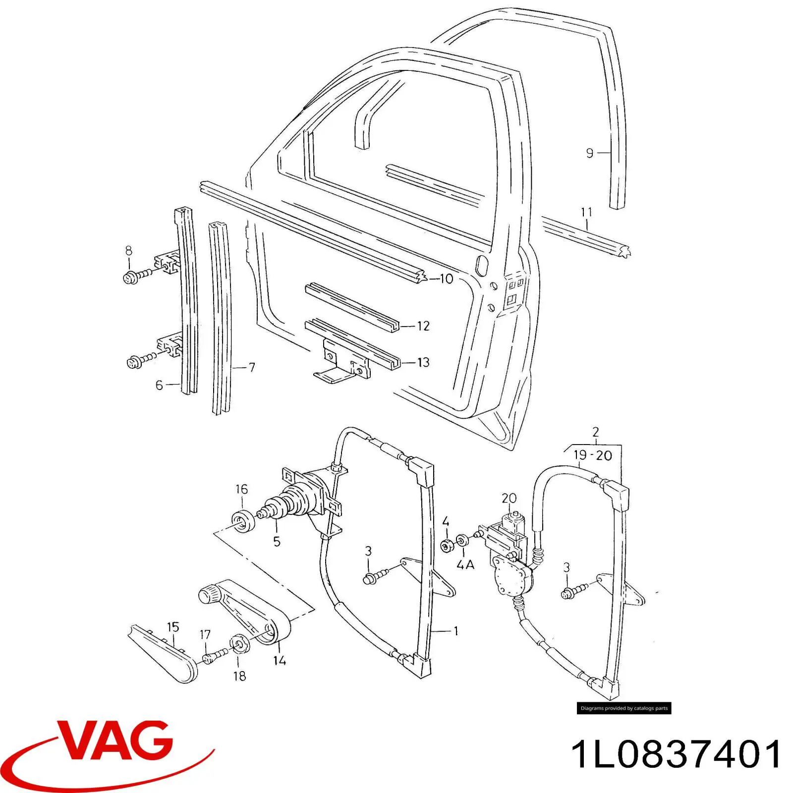 1L0837401 VAG механизм стеклоподъемника двери передней левой