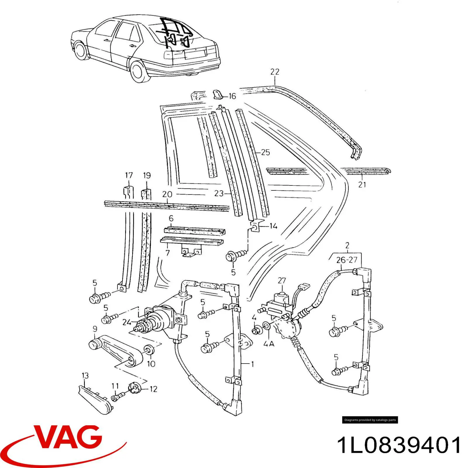 Механизм стеклоподъемника двери задней левой 1L0839401 VAG