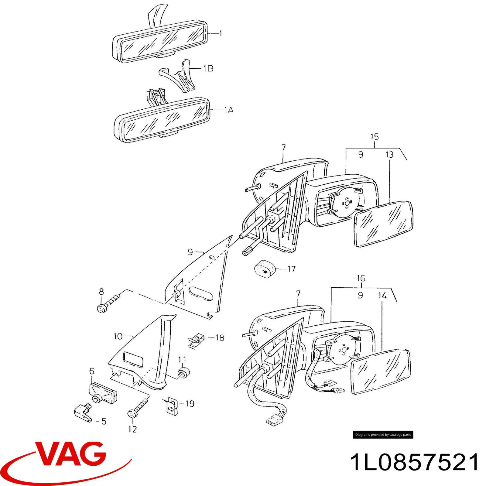 1L0857521 VAG Зеркальный элемент левого зеркала заднего вида