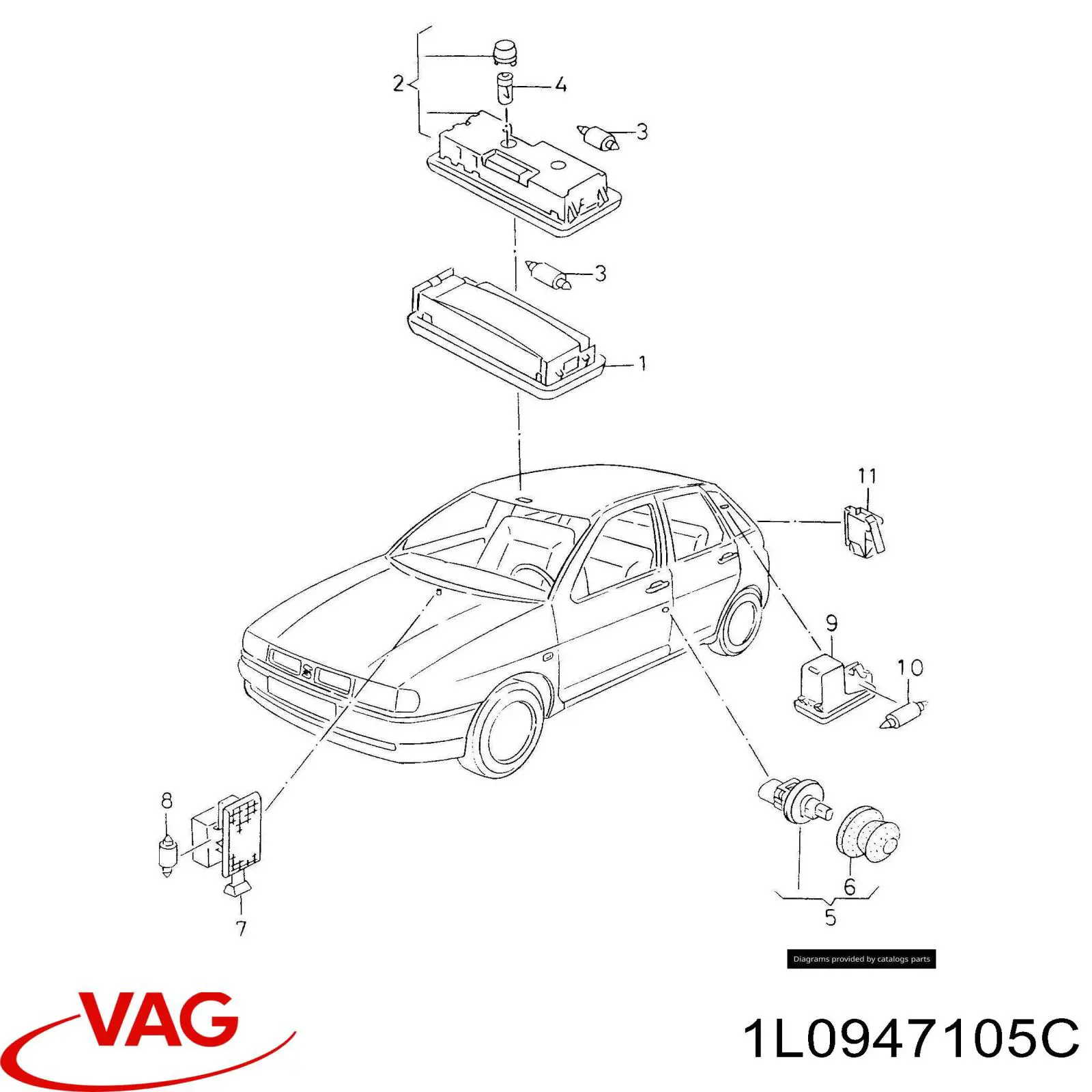 1L0947105C VAG Плафон освещения салона (кабины) задний