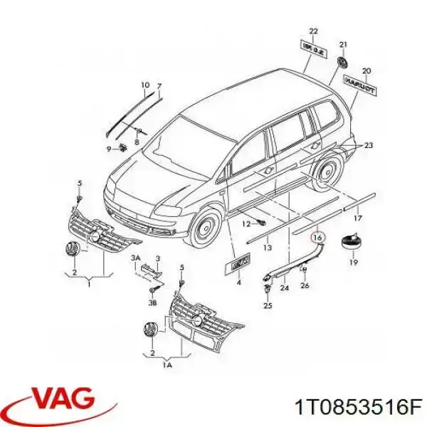 1T0853516FGRU VAG Молдинг передней правой двери