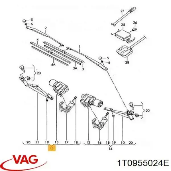 Трапеция стеклоочистителя правая VAG 1T0955024E цена, от 18.62 USD