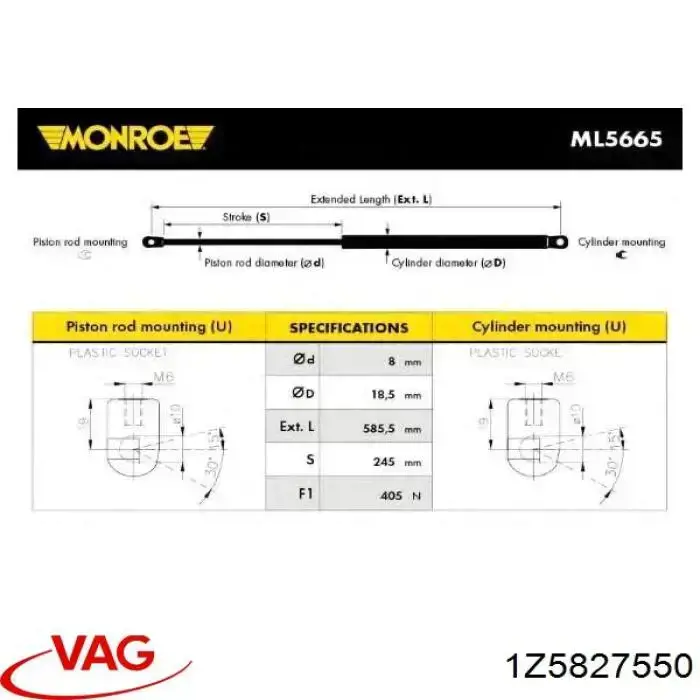 Газовый упор багажника VAG 1Z5827550