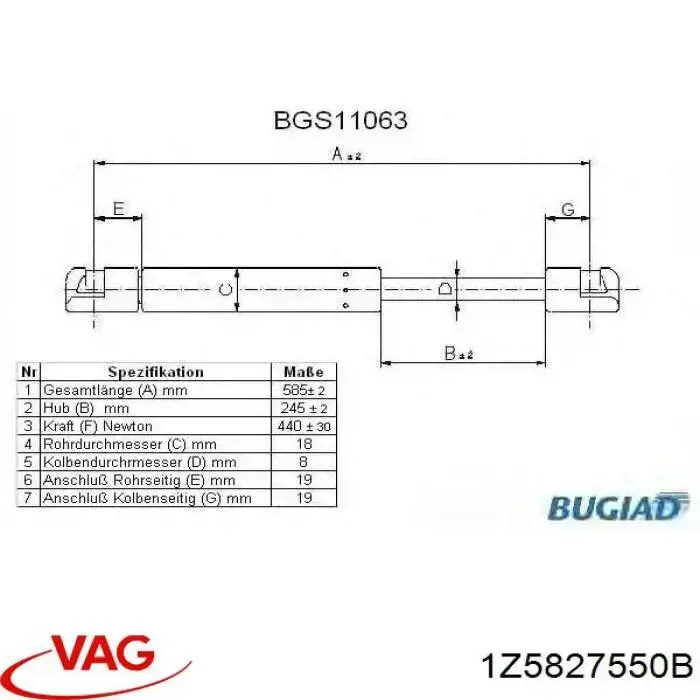 Купить 1Z5827550B VAG Амортизатор двери багажника