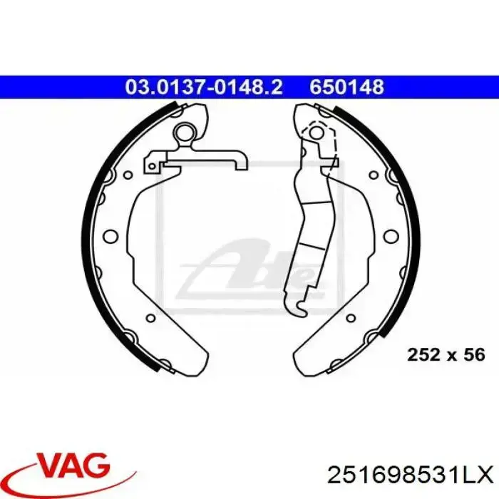 Задние барабанные колодки 251698531LX VAG