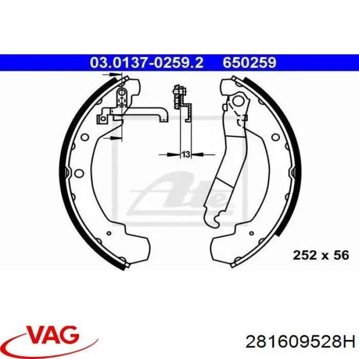 Задние барабанные колодки 281609528H VAG