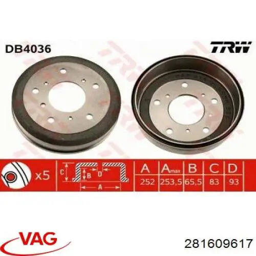 Барабан тормозной задний VAG 281609617 цена, от 31.92 USD