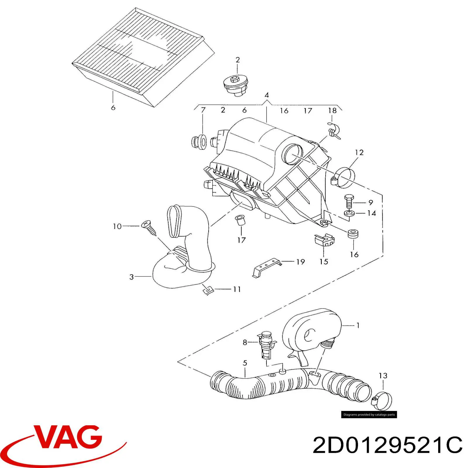 Воздухозаборник воздушного фильтра VAG 2D0129521C цена, от 5.64 USD