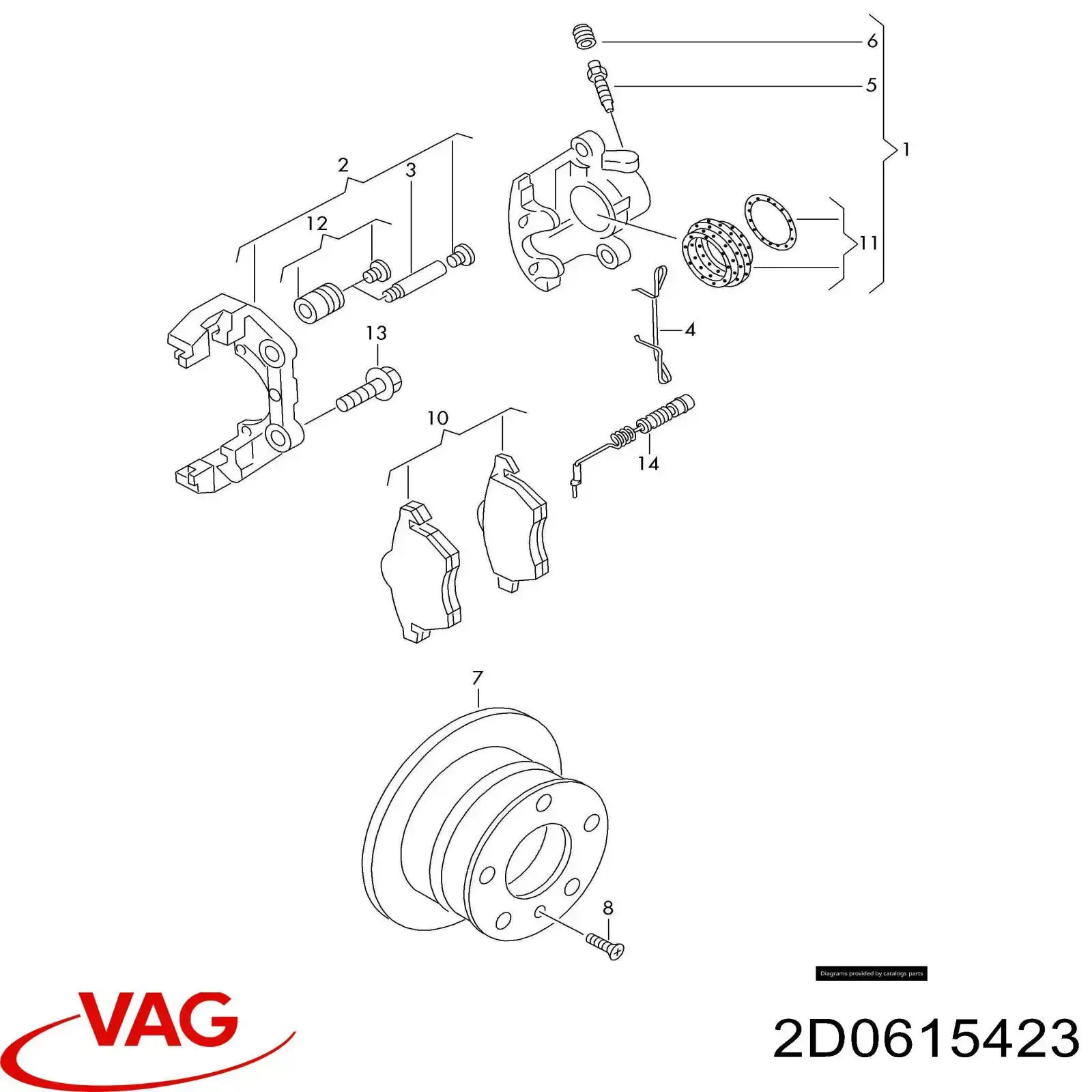 2D0615423 VAG суппорт тормозной задний левый