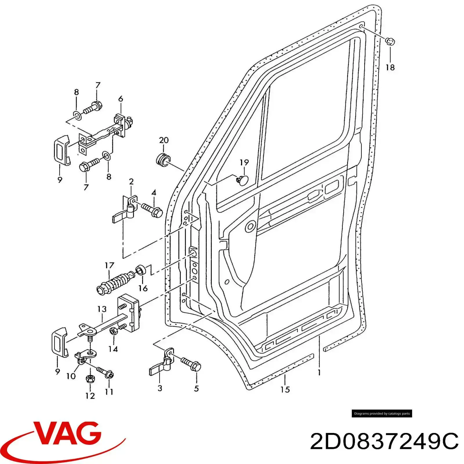 2D0837249C VAG limitador dianteiro esquerdo de abertura de porta