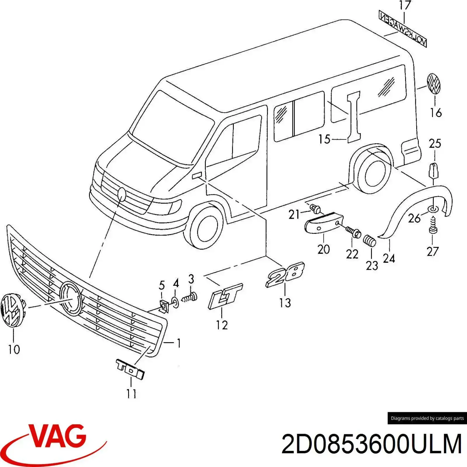 281853601E VAG emblema de grelha do radiador