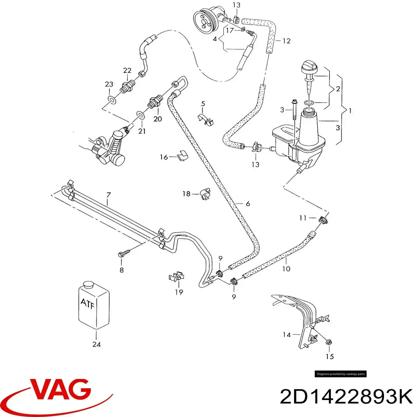 2D1422893 VAG mangueira da direção hidrâulica assistida de pressão alta desde a bomba até a régua (do mecanismo)