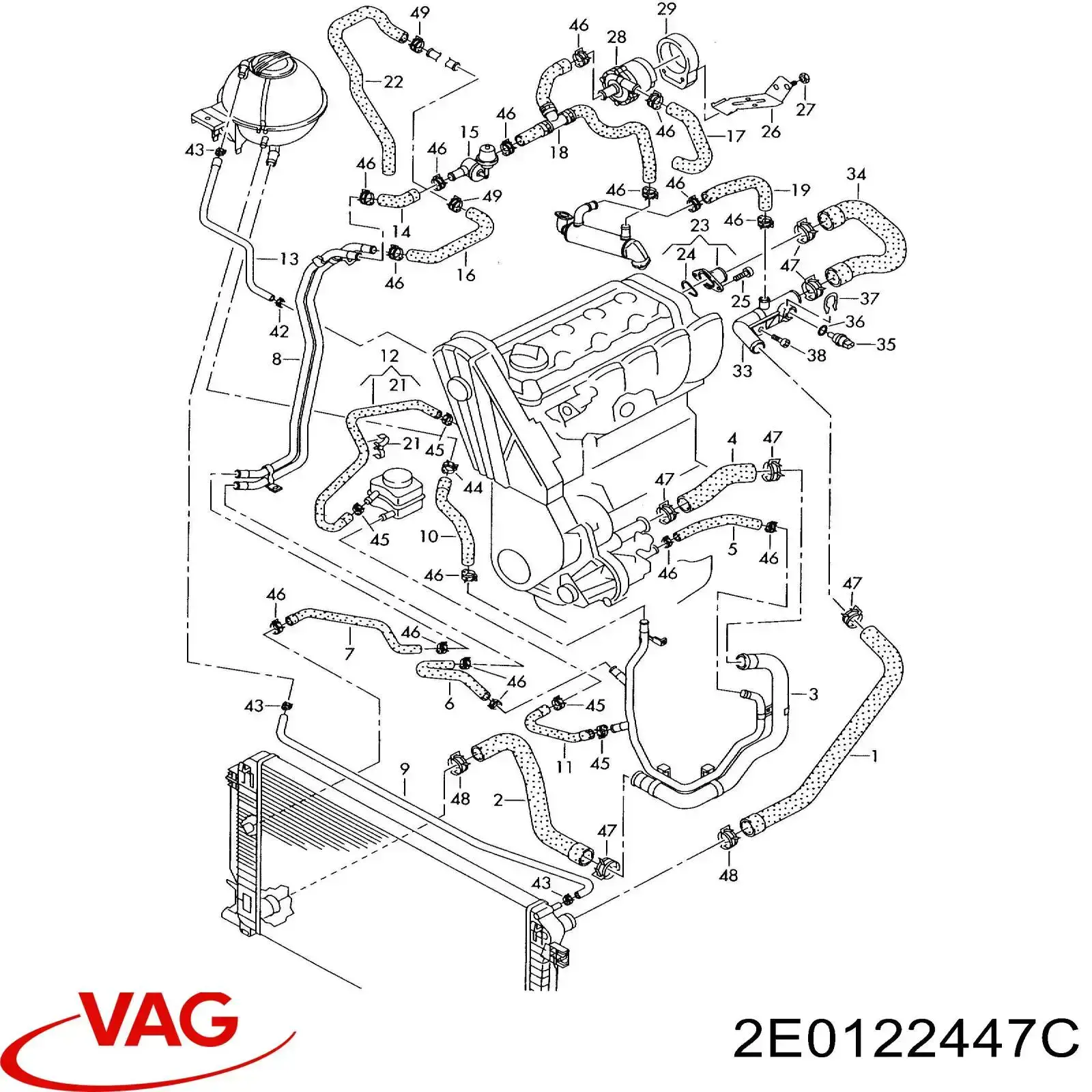 2E0122447C VAG шланг (патрубок радиатора охлаждения верхний)