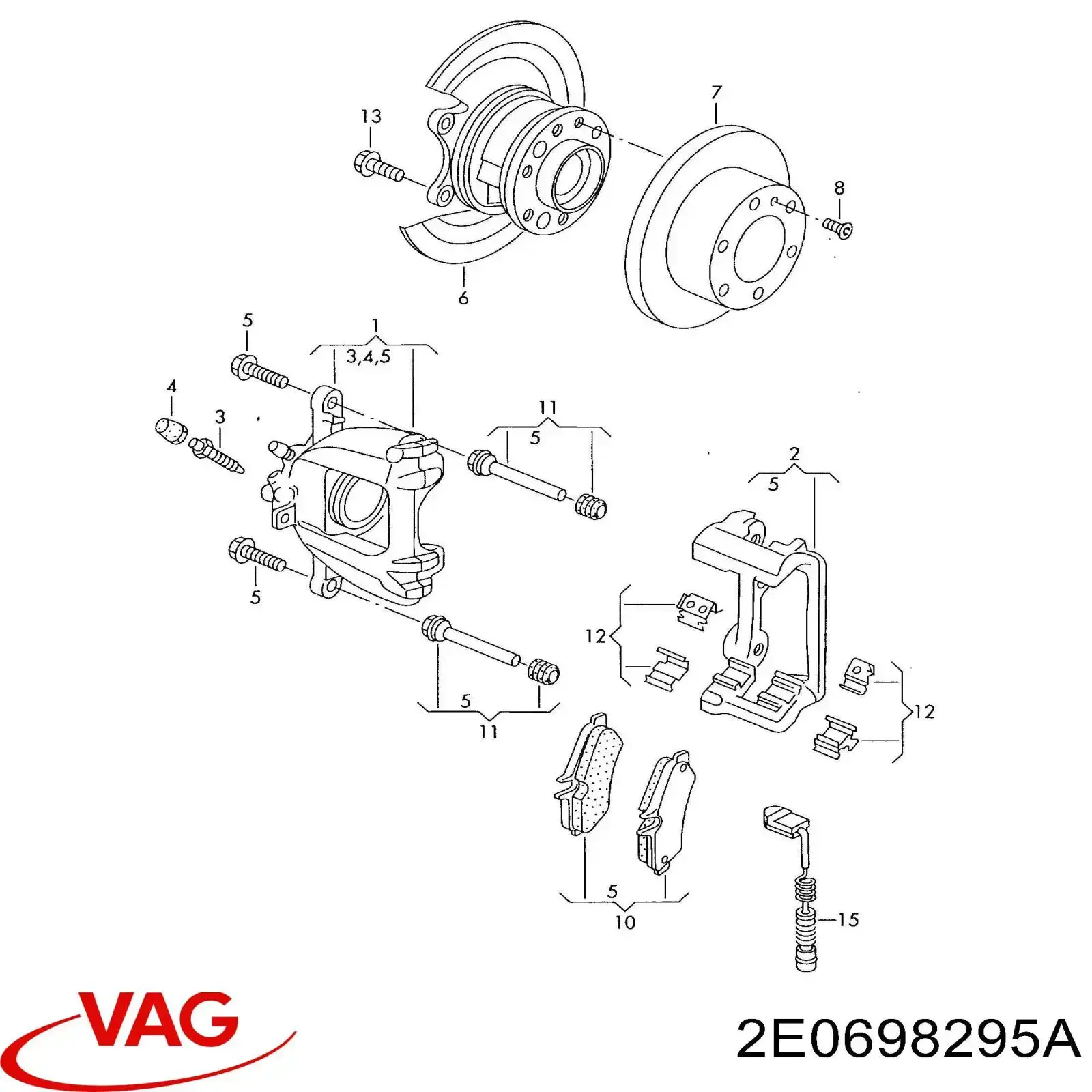 2E0698295A VAG комплект пружинок крепления дисковых колодок задних