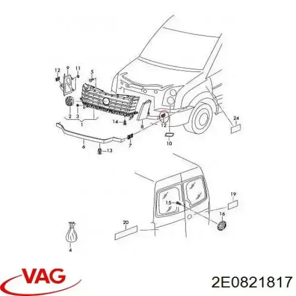 Пистон (клип) крепления решетки радиатора к панели на Volkswagen Crafter 30-50 