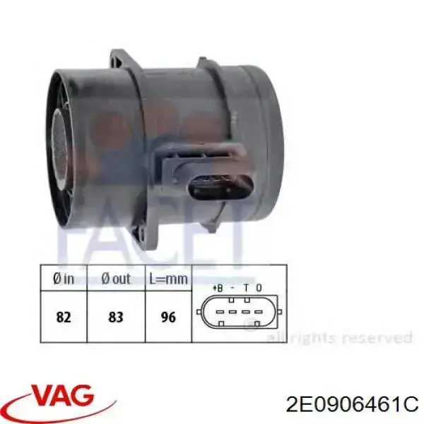 Датчик массового расхода воздуха VAG 2E0906461C цена, от 63.35 USD