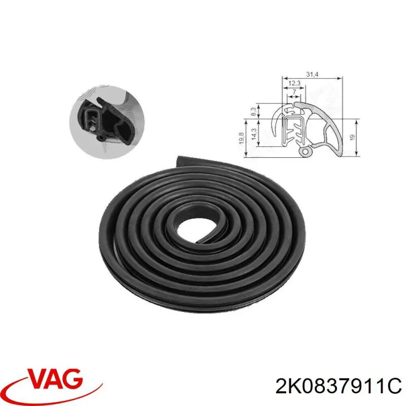 Уплотнитель двери передней (на кузове) 2K0837911C VAG