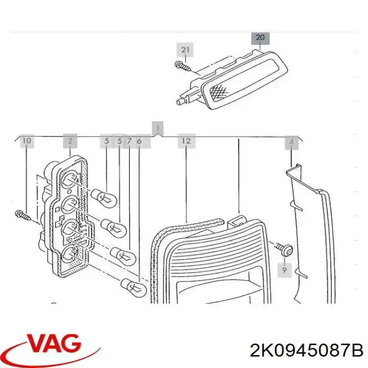 Стоп-сигнал задний дополнительный 2K0945087B VAG