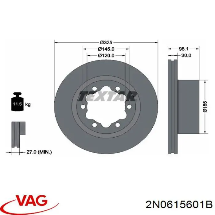 Купить 2N0615601B VAG Ротор тормозной