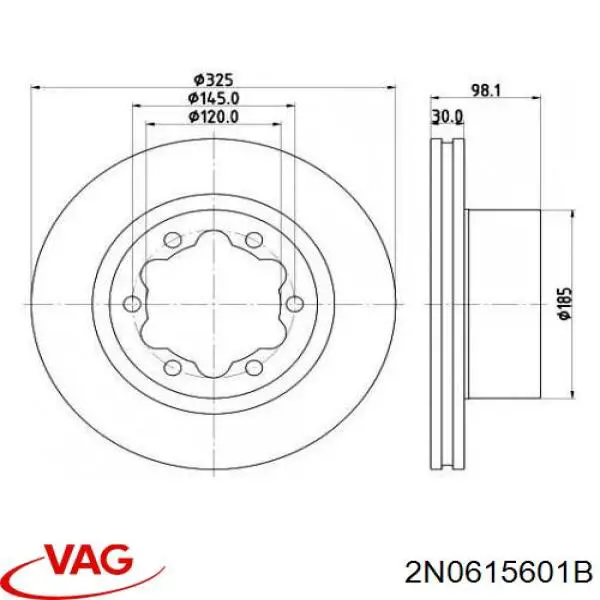 Тормоз дисковый передний VAG 2N0615601B цена, от 21.36 USD