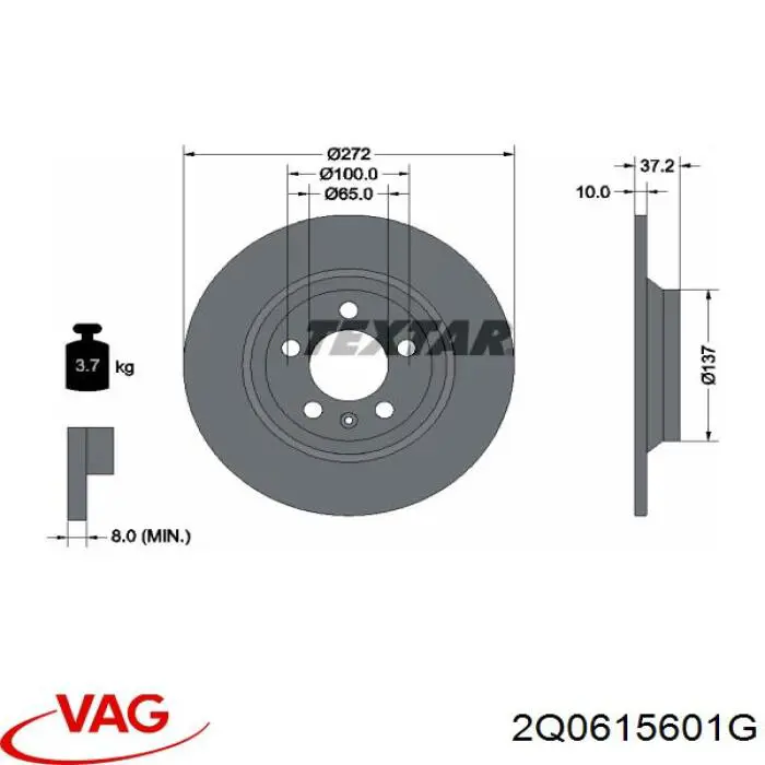 Купить 2Q0615601G VAG Диск тормозной задний