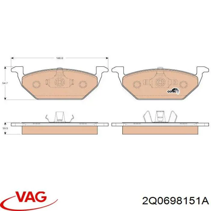 Передние тормозные колодки 2Q0698151A VAG