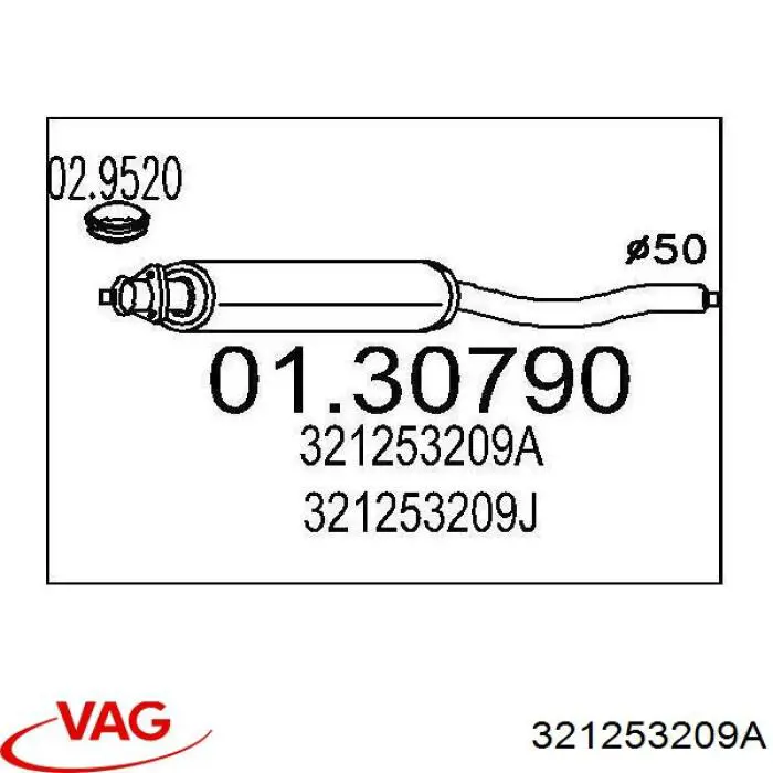 Купить 321253209A VAG Передняя часть глушителя