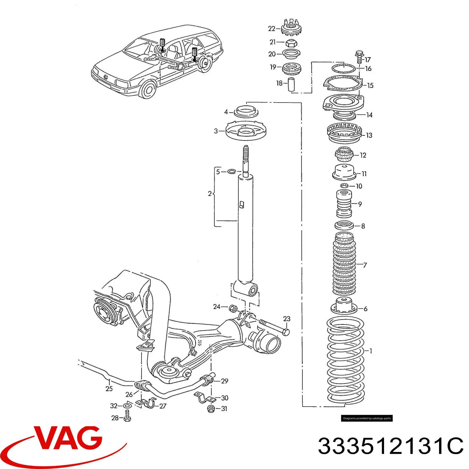 Буфер (отбойник) амортизатора заднего 333512131C VAG