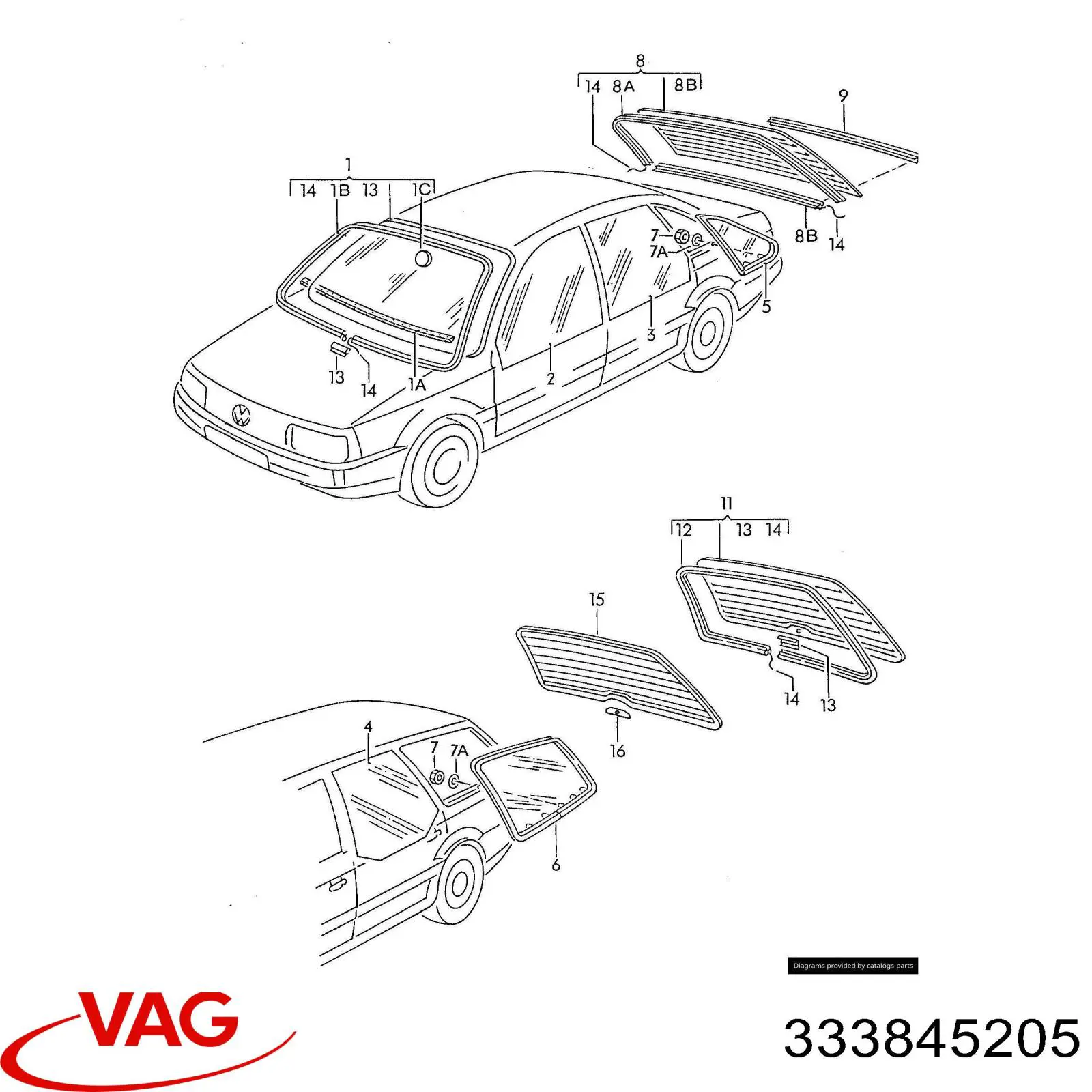 333845205A VAG Стекло двери задней левой