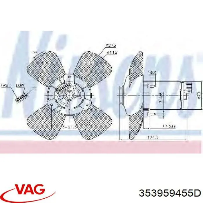 Электровентилятор охлаждения 353959455D VAG