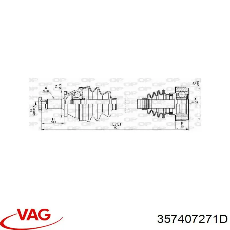 Привод передний левый VAG 357407271D цена, от 68.71 USD