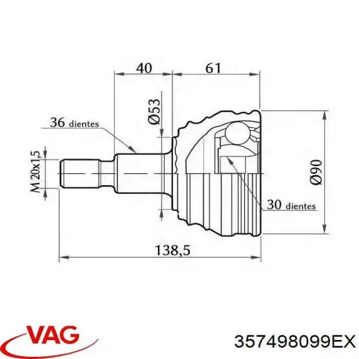 ШРУС наружный передний 357498099EX VAG