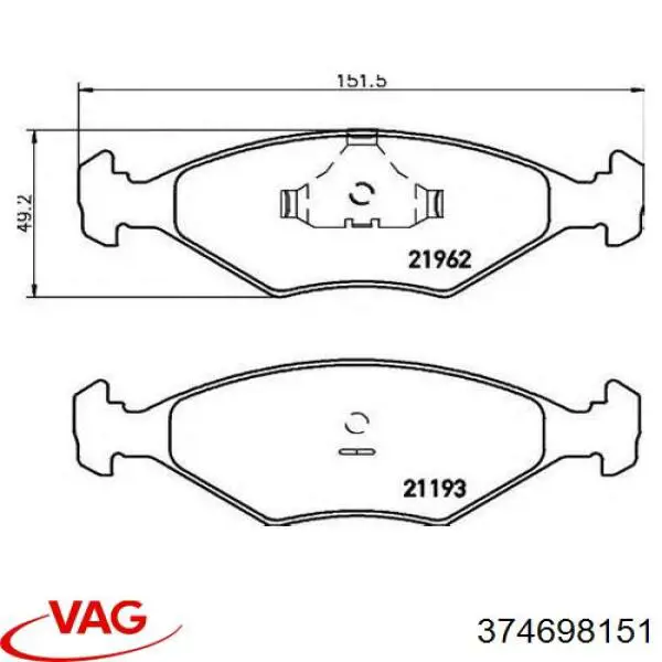 Передние тормозные колодки 374698151 VAG