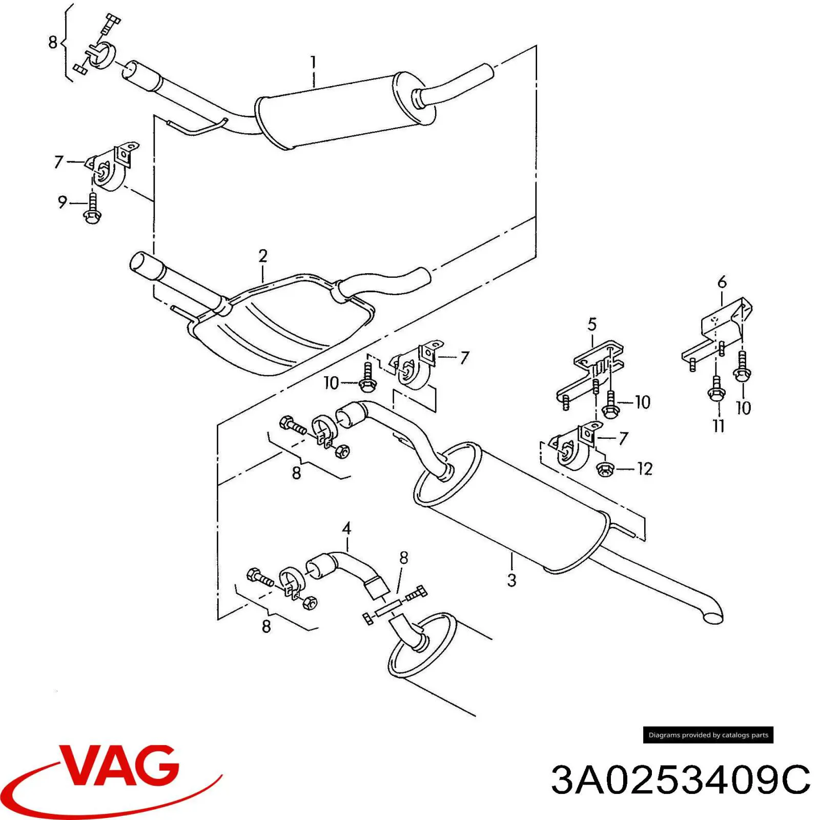 Центральная часть глушителя 3A0253409C VAG