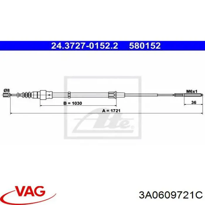Задний трос ручника VAG 3A0609721C цена, от 8.35 USD