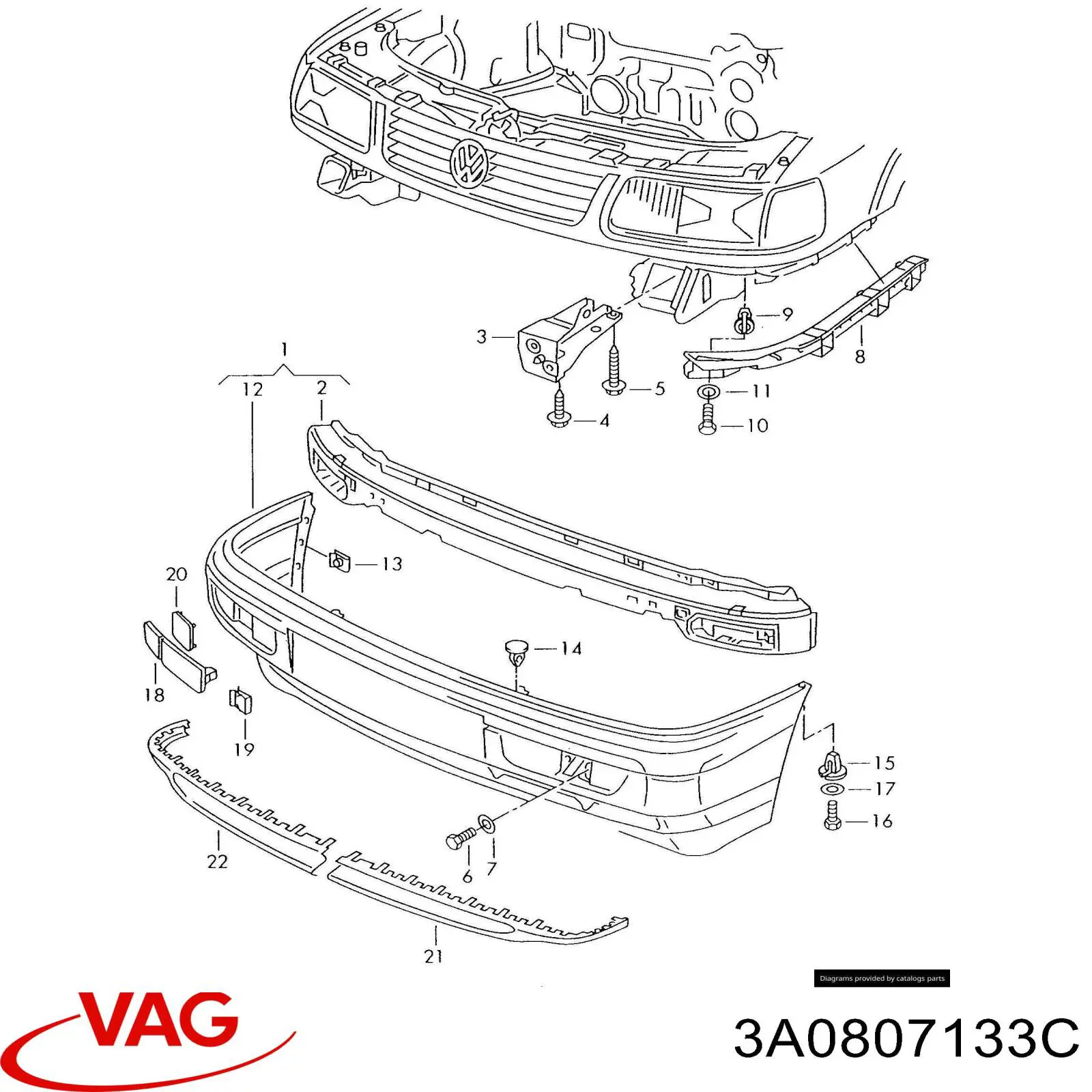 Кронштейн бампера переднего левый 3A0807133 VAG