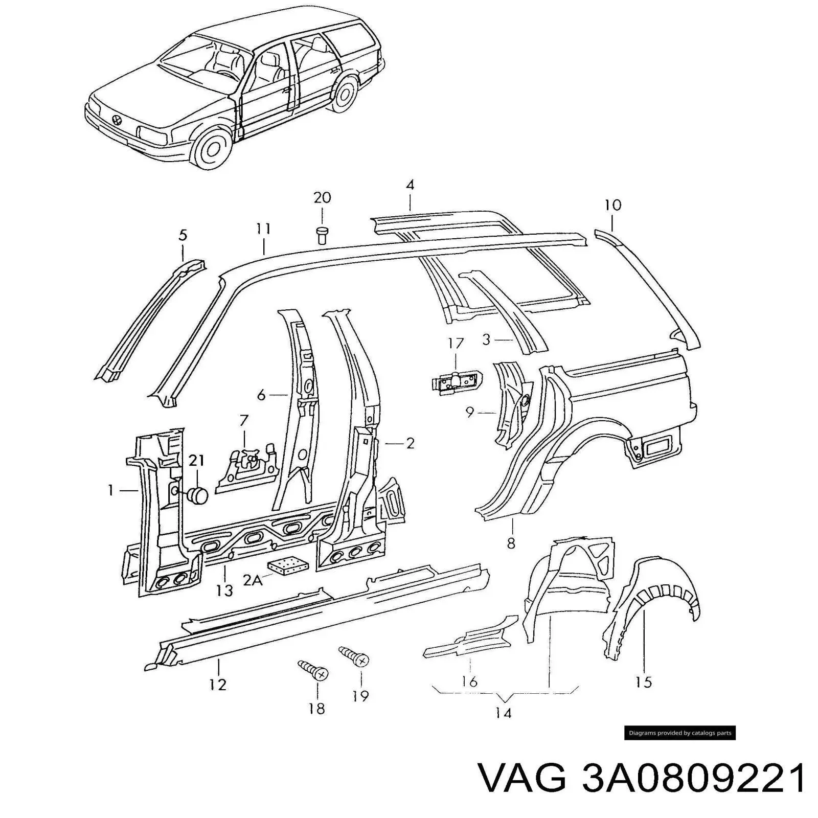 Купить 3A0809221 VAG Стойка кузова центральная левая