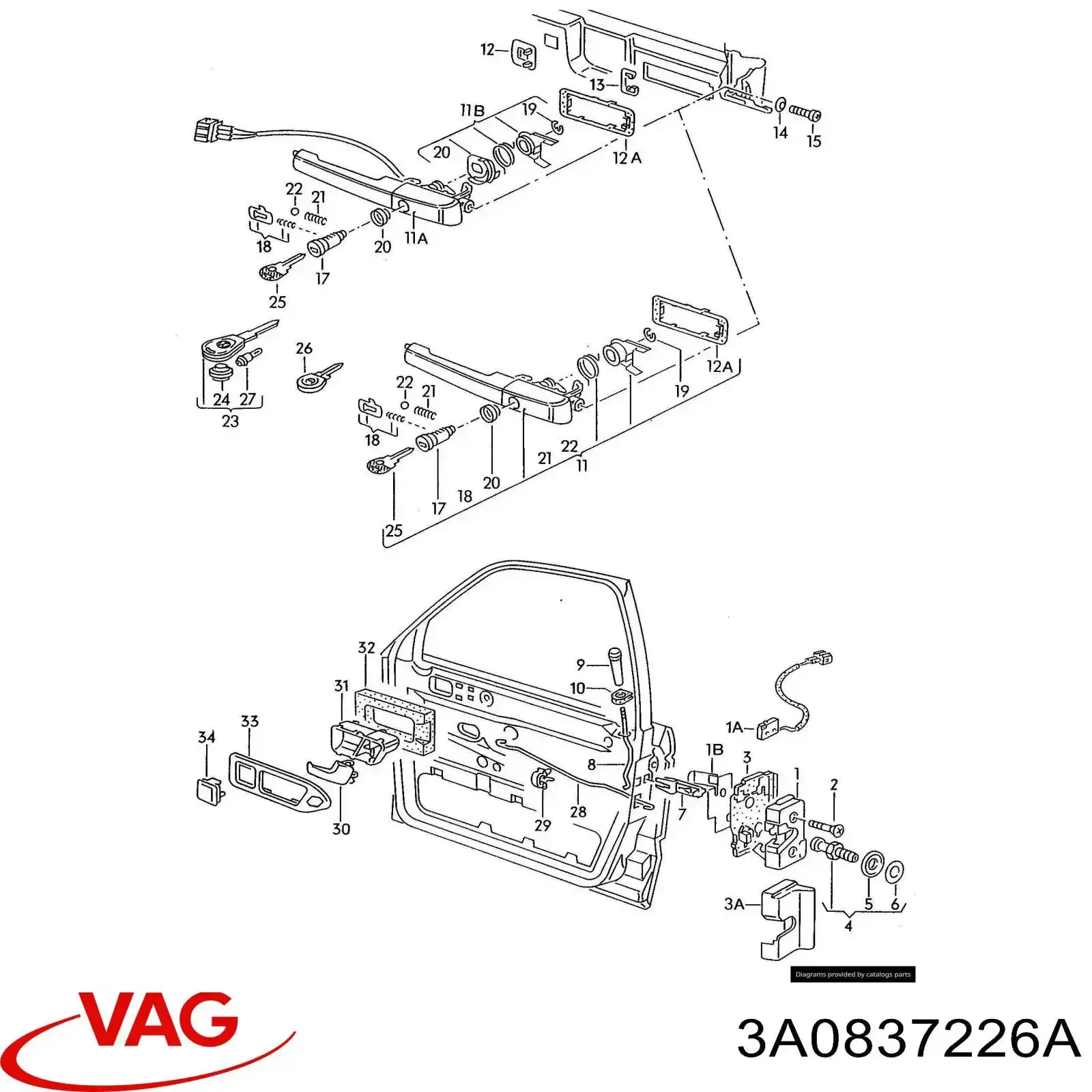 3A0837226A VAG Ручка двери правой, внутренняя, перед/зад