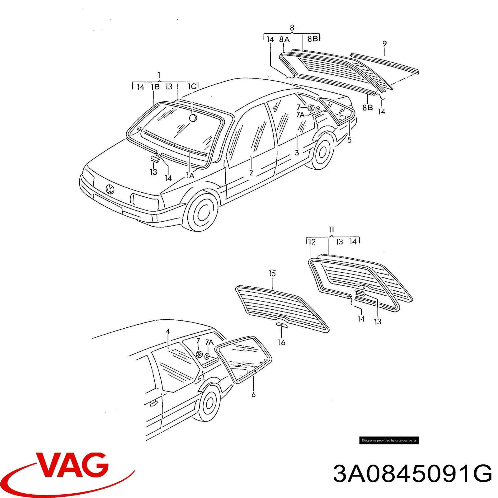 Лобовое стекло 3A0845091G VAG