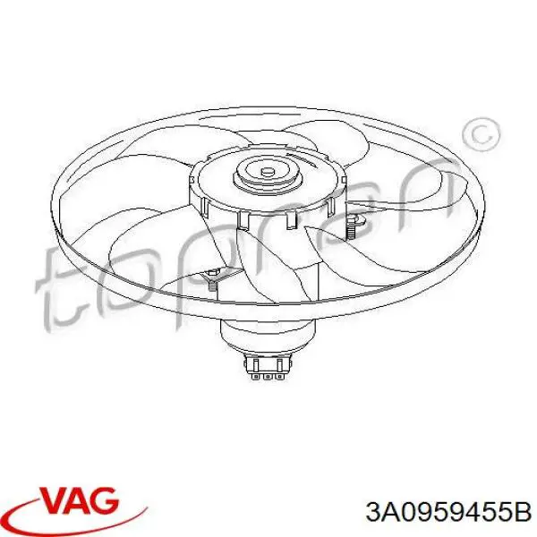 Ventilador elétrico de esfriamento montado (motor + roda de aletas) VAG 3A0959455B preço, a partir de 98,76 USD