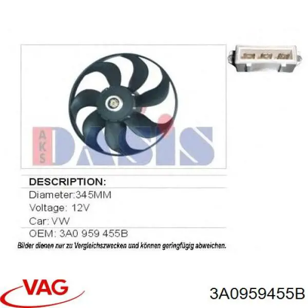 3A0959455B VAG электровентилятор охлаждения в сборе (мотор+крыльчатка)
