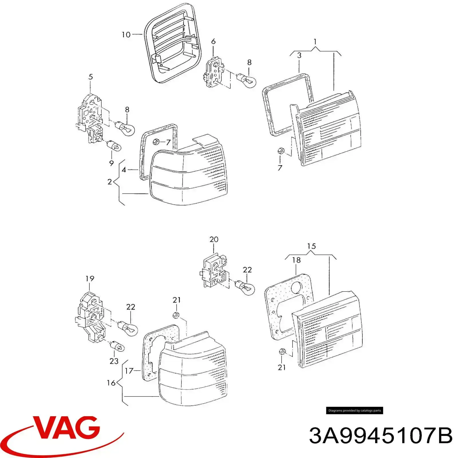 Фонарь задний левый внутренний 3A9945107B VAG