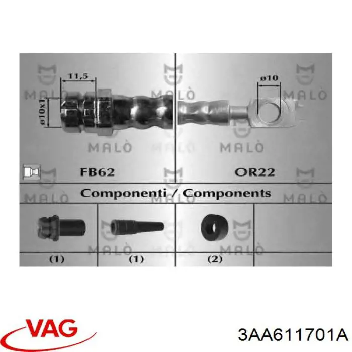 Mangueira do freio dianteira 3AA611701A VAG