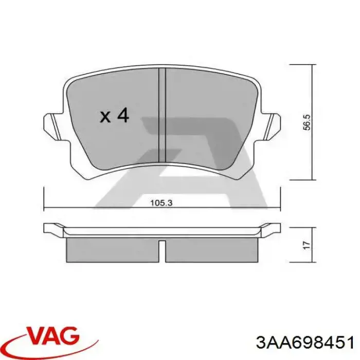 Купить 3AA698451 VAG Колодки тормозные задние, дисковые