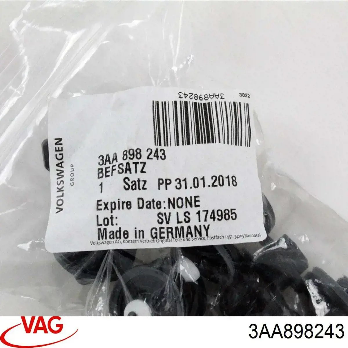 Пистон (клип) крепления подкрылка переднего крыла VAG 3AA898243